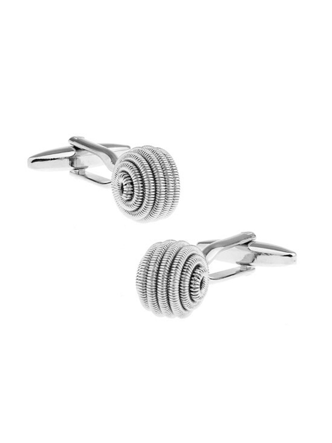 The Tie Hub Men Silver-Toned Quirky  Metallic Swirl Ball Cufflinks