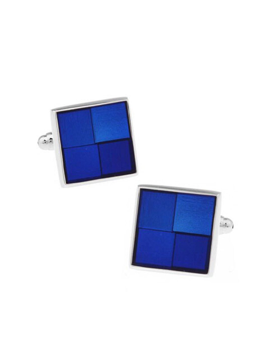The Tie Hub Men Silver-Toned & Blue Squared Cufflinks
