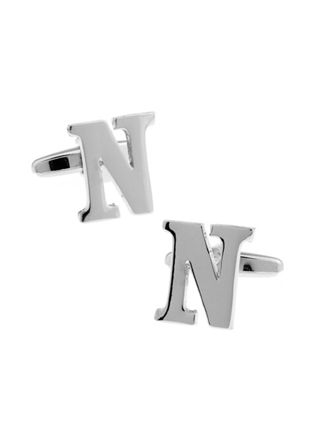 The Tie Hub Silver-Toned Alphabet N Cufflink