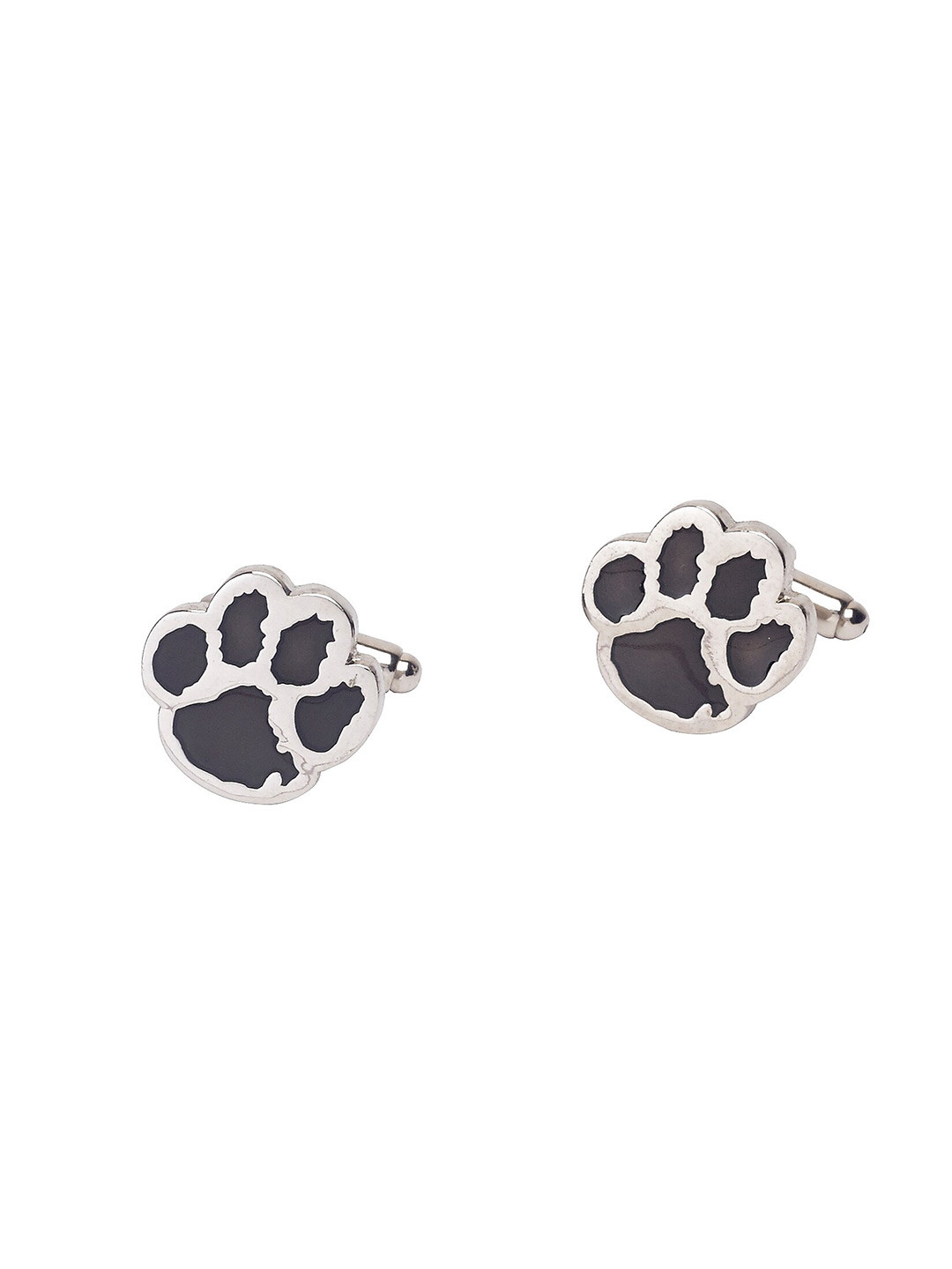 The Tie Hub Black & Silver-Toned Paw Print Cufflink