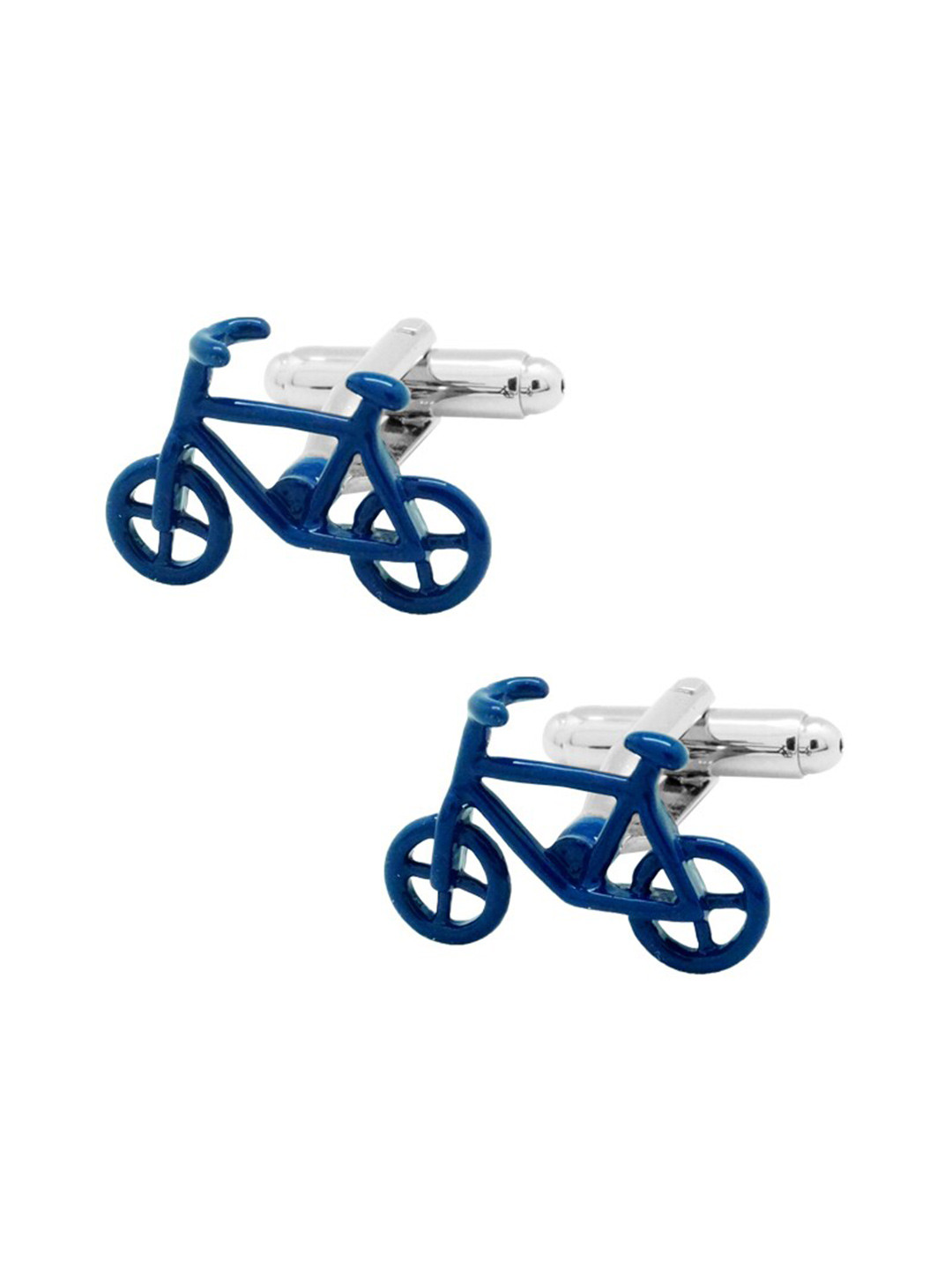 The Tie Hub Blue & Silver-Toned Bicycle Brass Cufflink