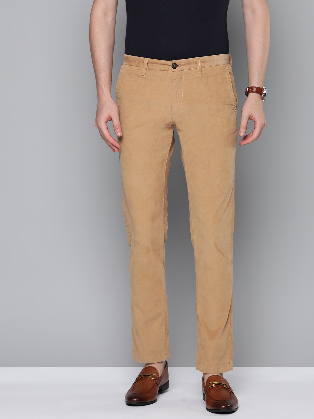 Indian Terrain Men Brooklyn Slim Fit Corduroy Trousers