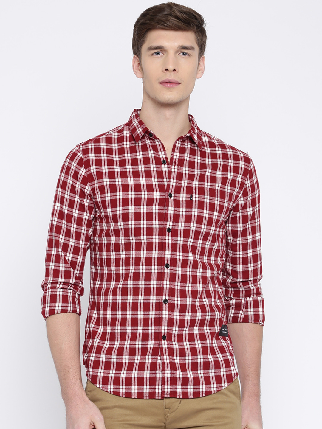 Mens red and white checkered shirt Outlet