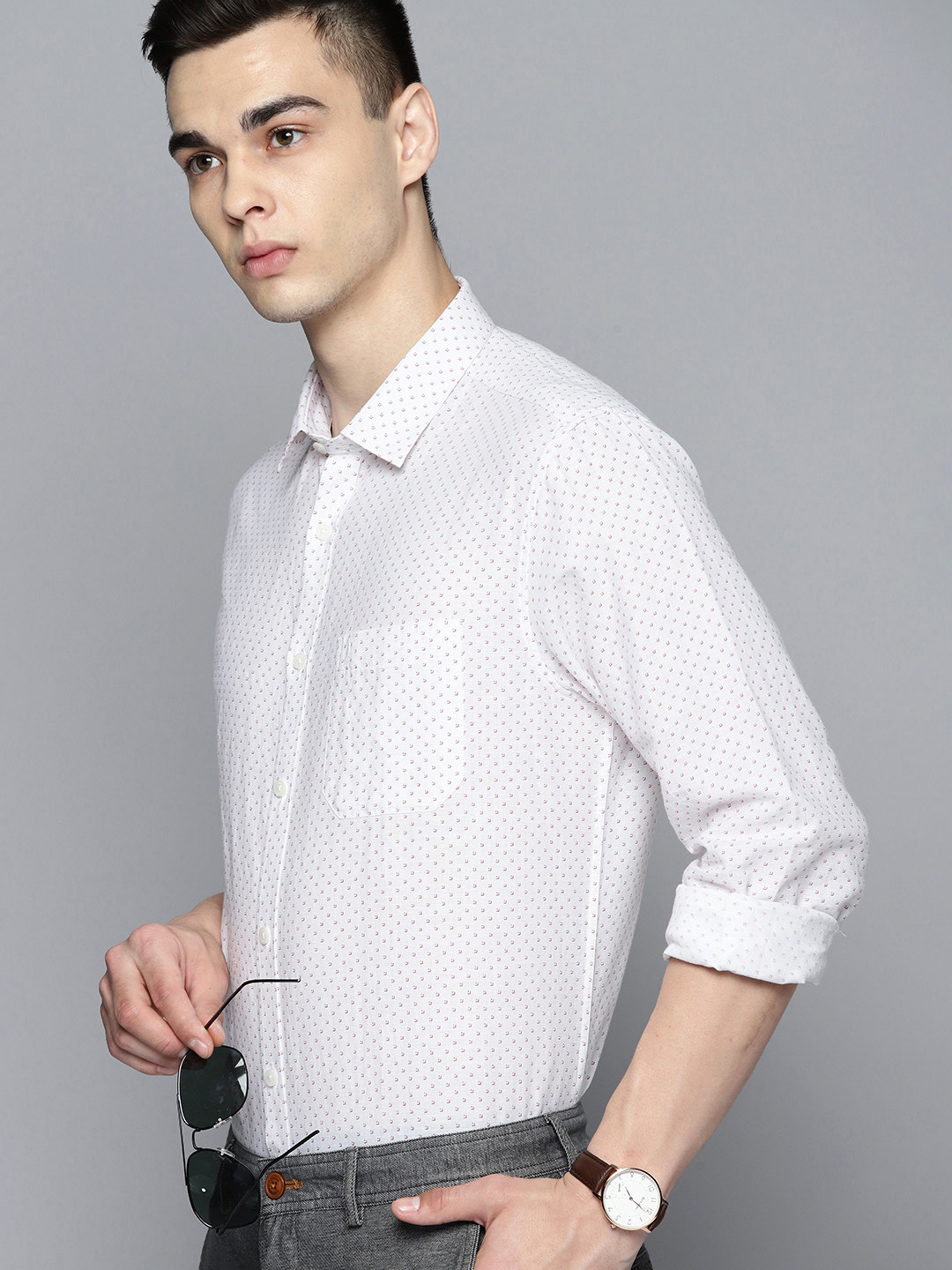 Indian Terrain Men White Slim Fit Opaque Printed Semiformal Shirt