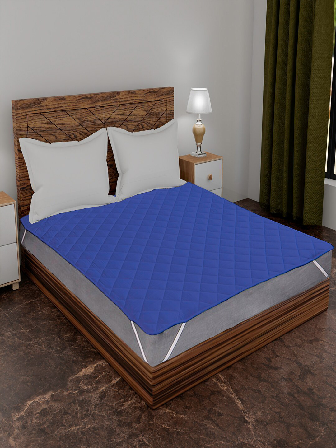 AVI Blue Solid Double Size Polycotton Waterproof Mattress Protector