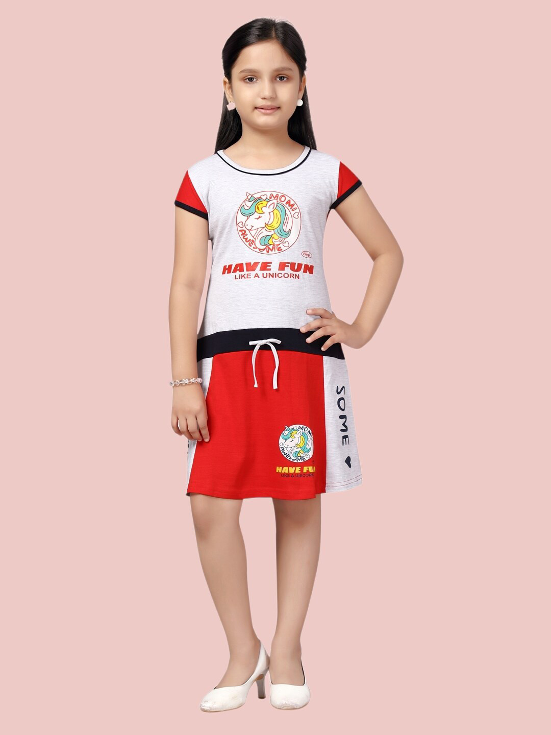 Aarika Grey & Red A-Line Cotton Dress