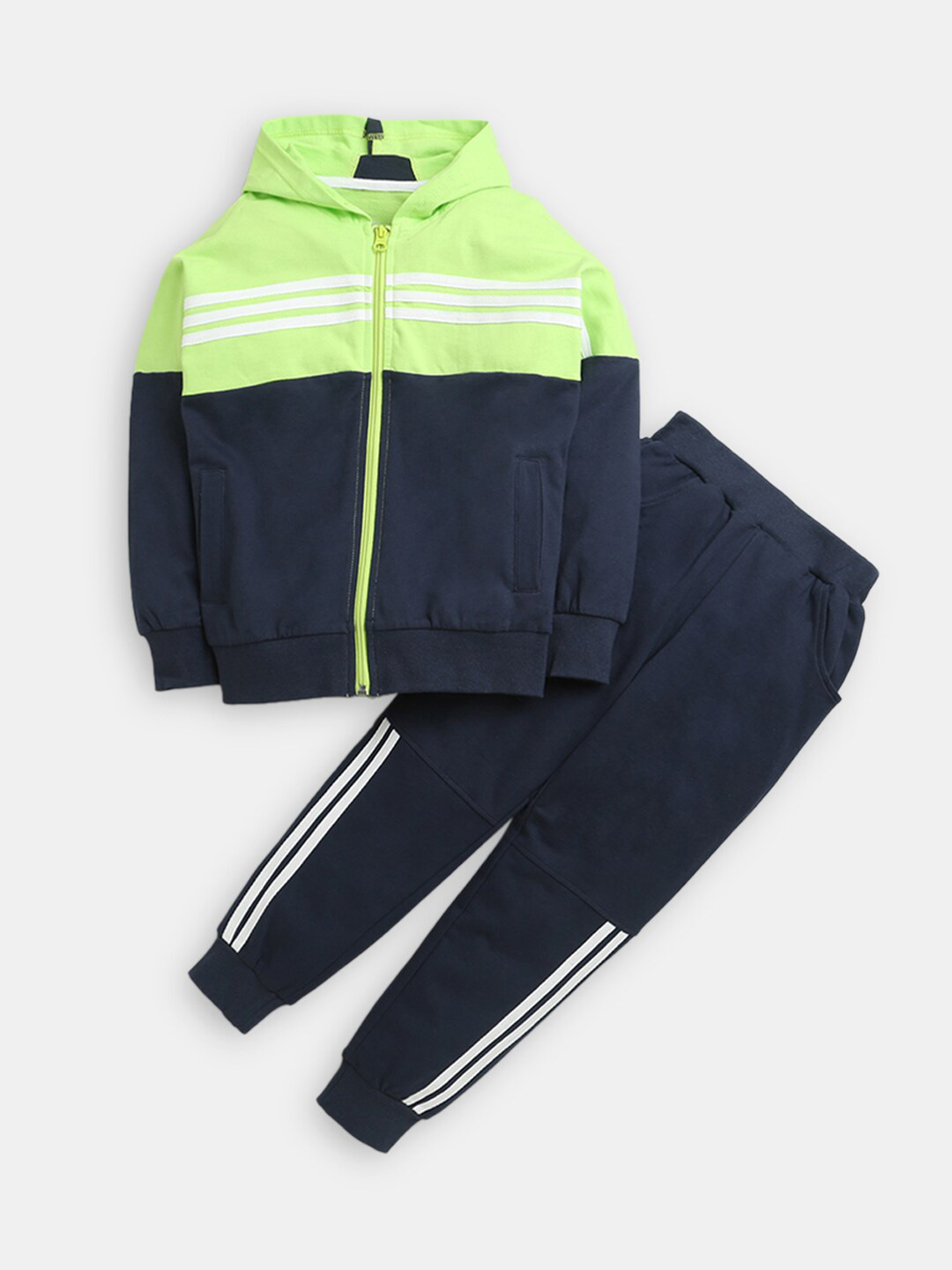 Hopscotch Boys Navy Blue & Black Pure Cotton Printed T-shirt With Trousers