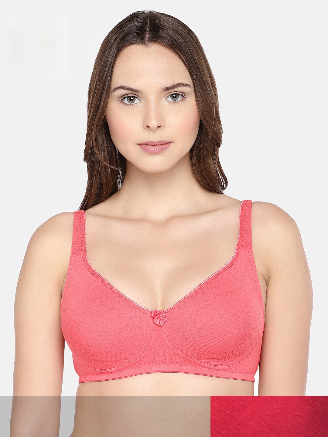 Inner Sense Peach-Coloured Solid Organic Cotton Antimicrobial Sustainable  Soft Laced Bra ISB017