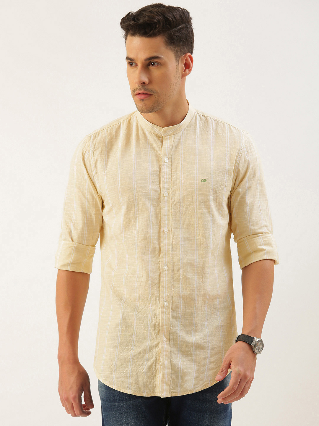 Peter England Better Jeans Company Men Super Slim Fit Striped Pure Cotton Casual Shirt