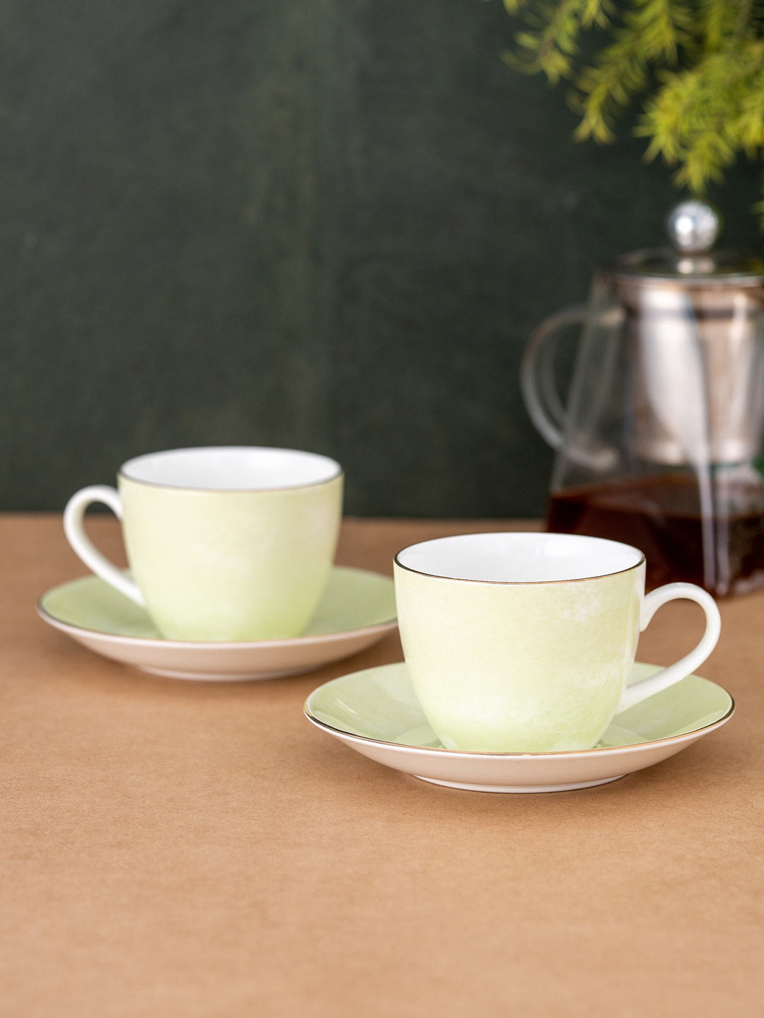 CLAY CRAFT Cream-Coloured Set of 12 Dishwasher Safe Ceramic Cups and Saucers 180ml Each