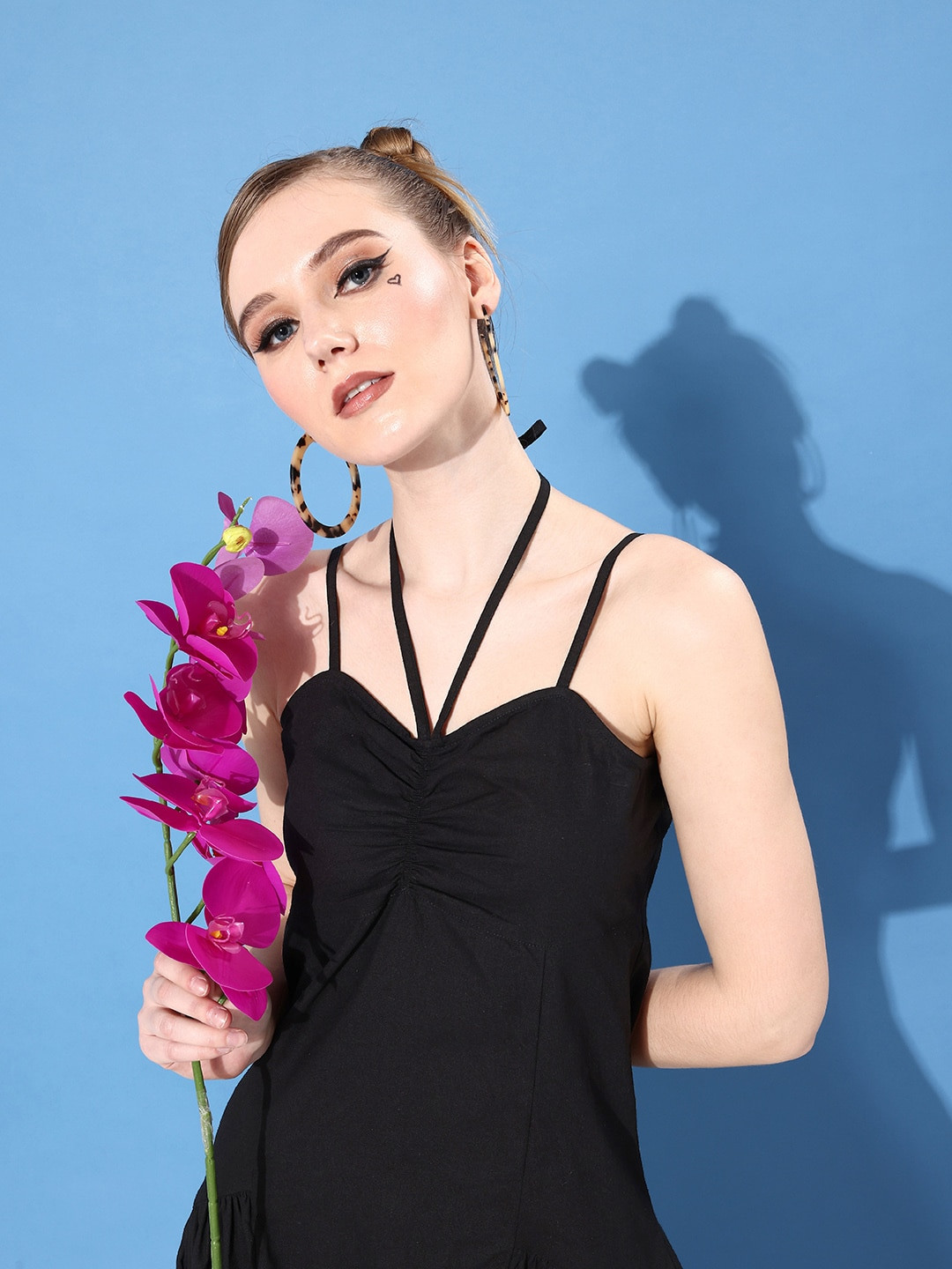 The Roadster Life Co. Jet Black New Necklines A-Line Pure Cotton Midi Dress