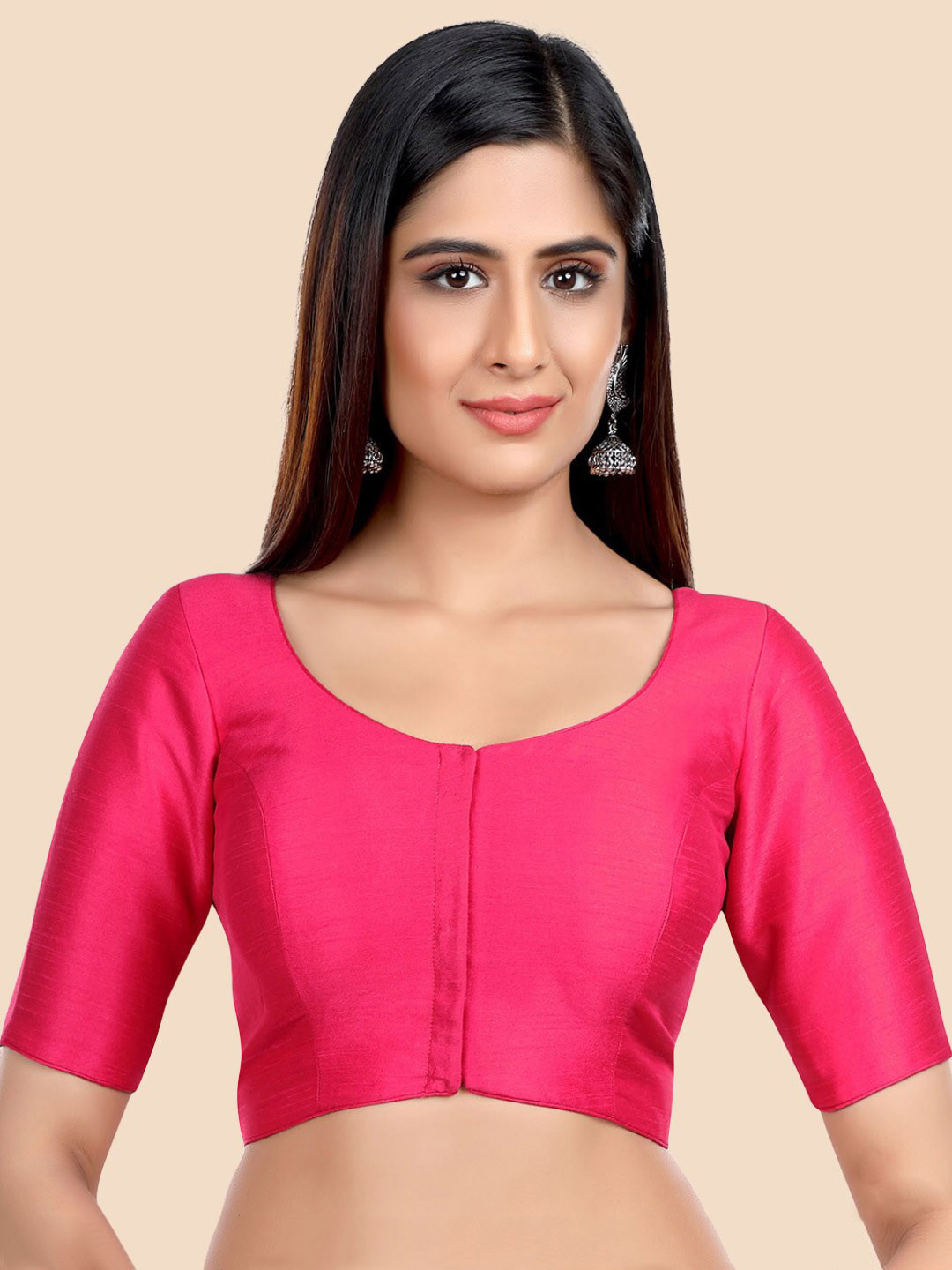 neckbook Pink Raw Silk Solid Saree Blouse
