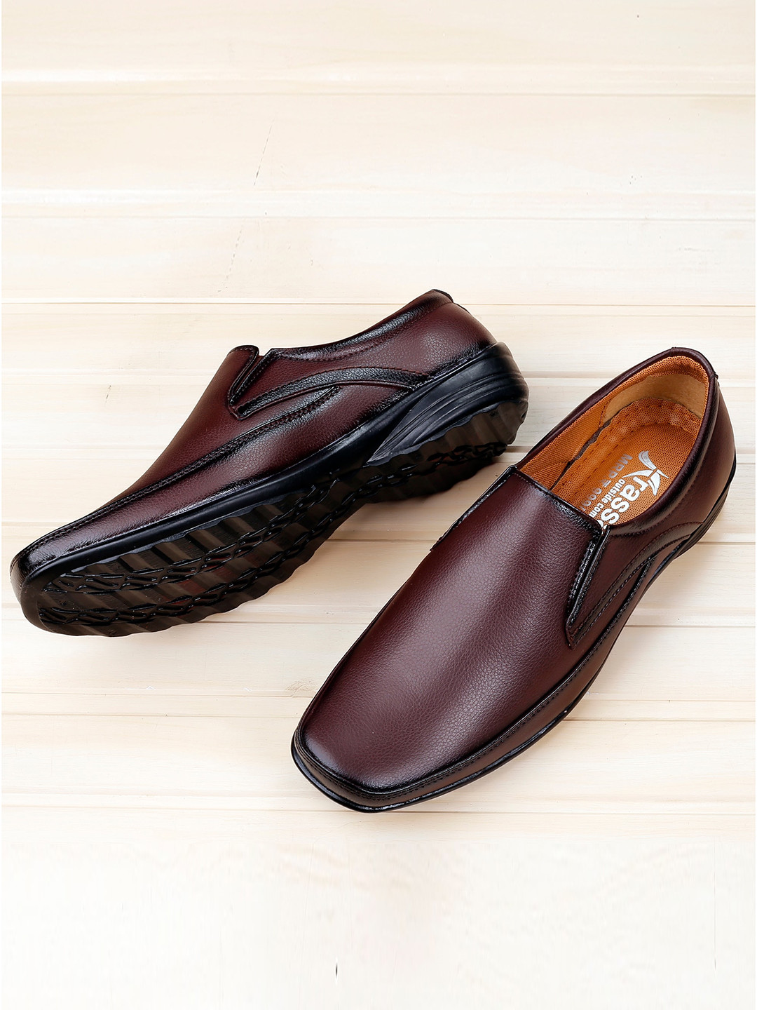 KRAASA Men Brown Solid Formal Slip on Shoes