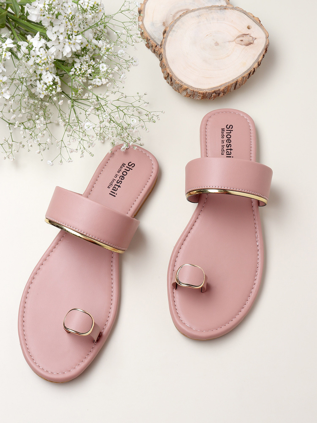Shoestail Women Peach-Coloured One Toe Flats
