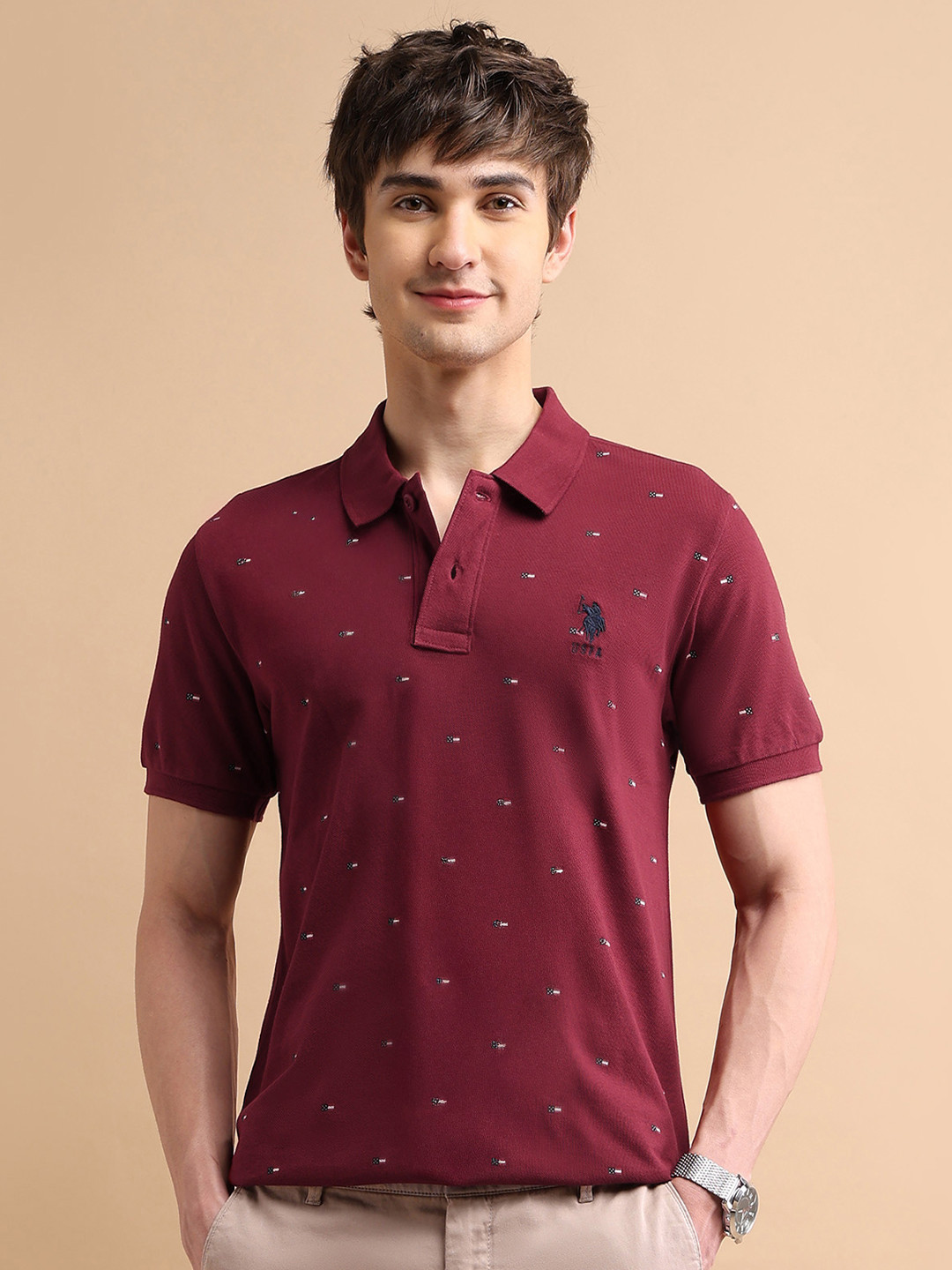 U.S. Polo Assn. Men Printed Cotton Flag Print Polo T- Shirt