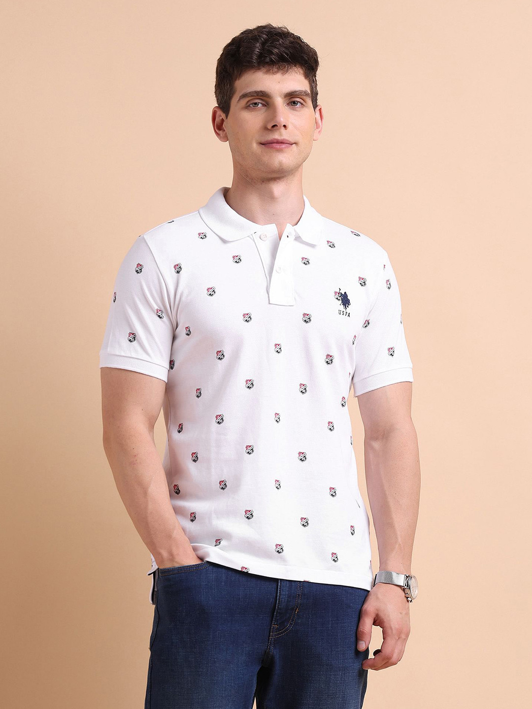 U.S. Polo Assn. Men Pure Cotton Shield Print Polo Shirt