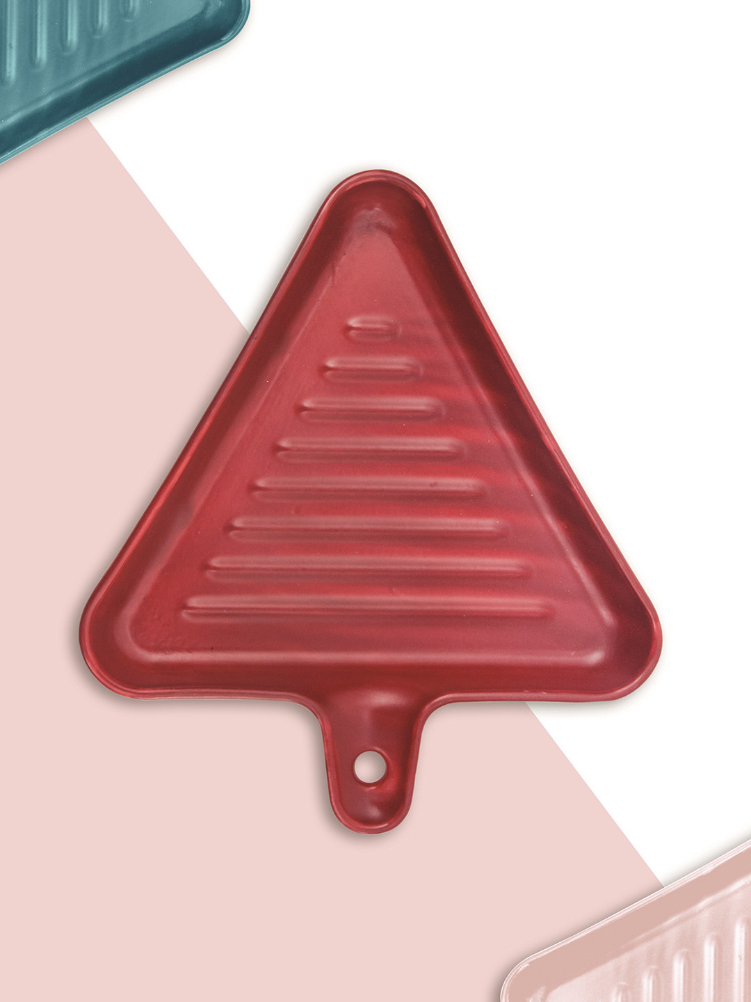 CLAY CRAFT Red Geometric Textured Dishwasher & Microwave safe Ceramic Triangle Grill Plate
