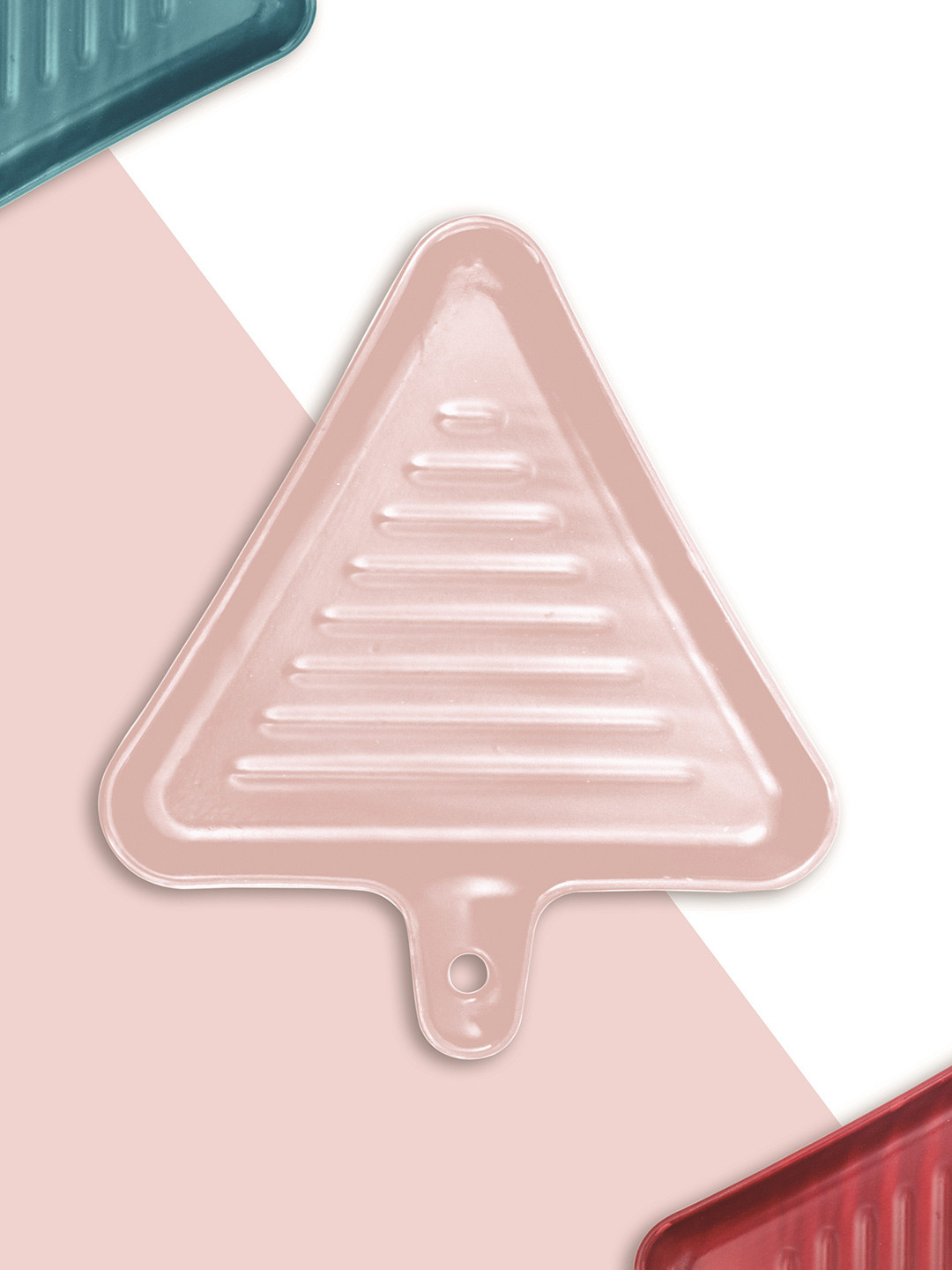 CLAY CRAFT Pink Geometric Dishwasher & Microwave safe Ceramic Triangle Grill Plate