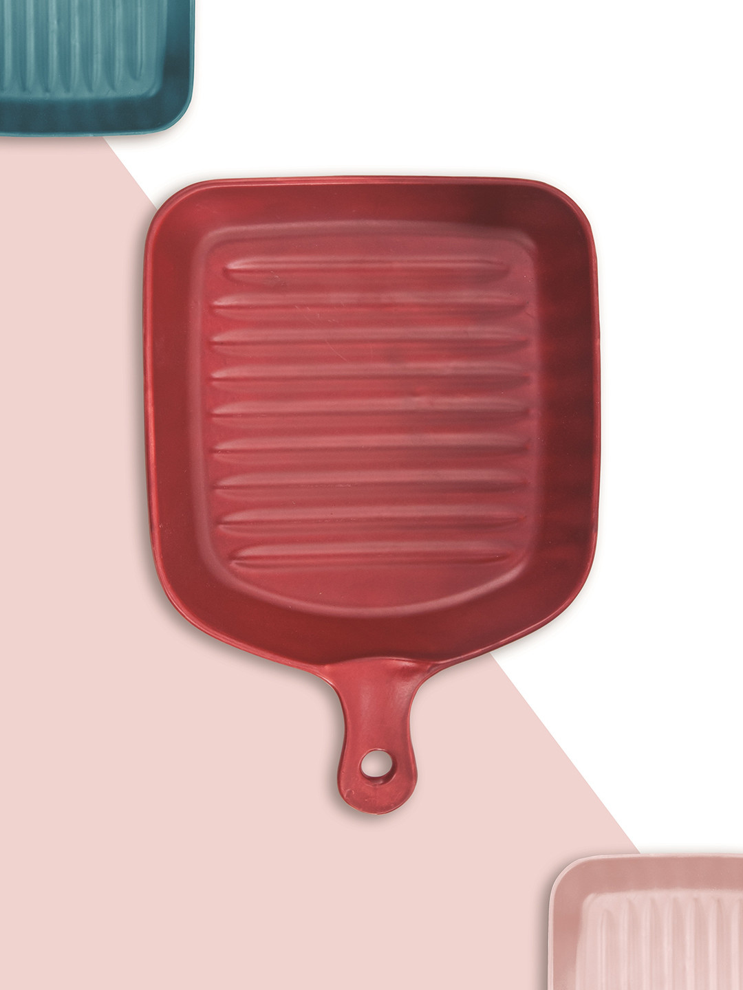 CLAY CRAFT Red Square Textured Dishwasher & Microwave safe Ceramic Grill Plate