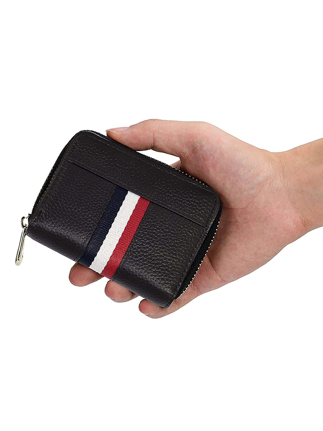 StealODeal Unisex Black & White Colourblocked Leather Card Holder