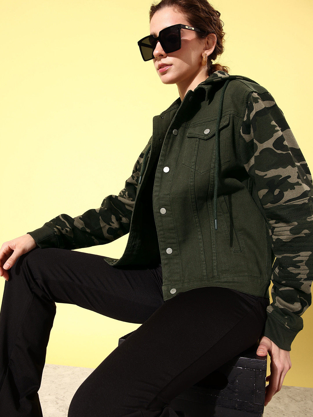 EVERYDAY by ANI Olive Green Camouflage Print Denim Jacket