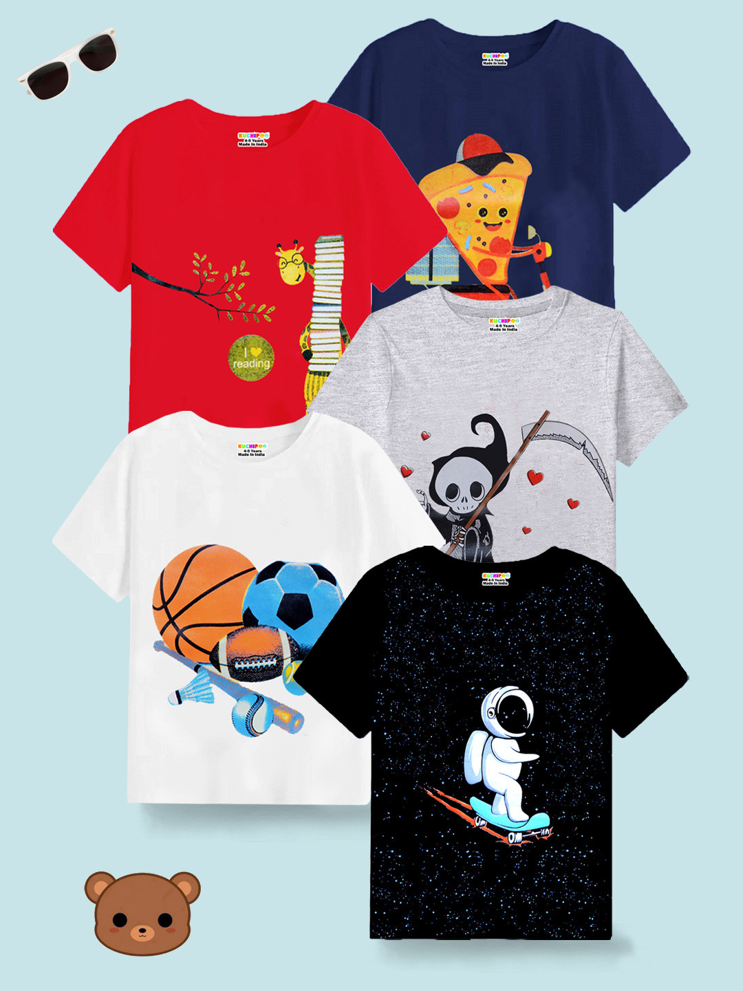 KUCHIPOO Kids 5 Graphic Printed Short sleeves T-shirts