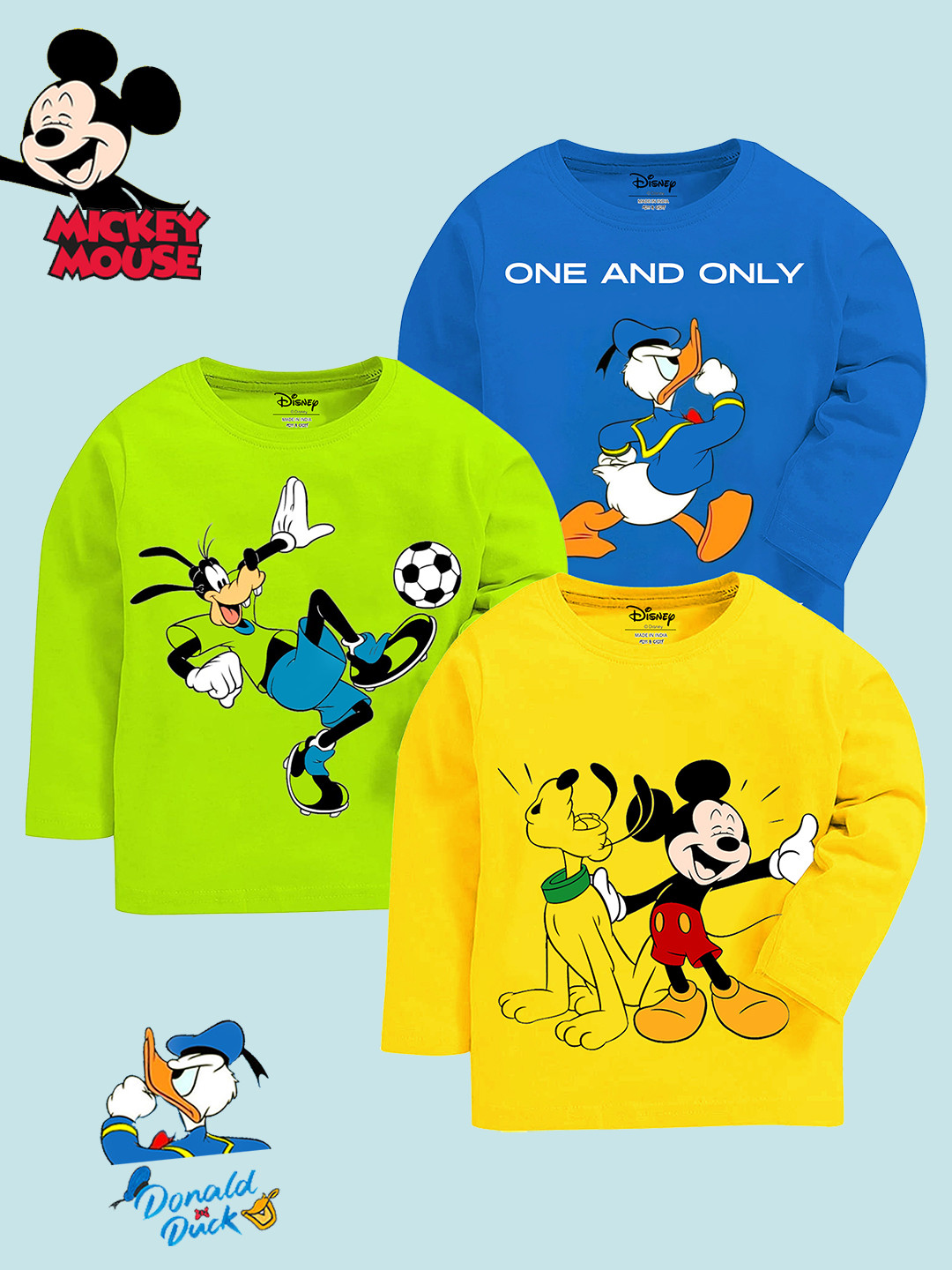 KUCHIPOO Boys 3 Mickey & Friends Printed Regular Sleeves T-shirts