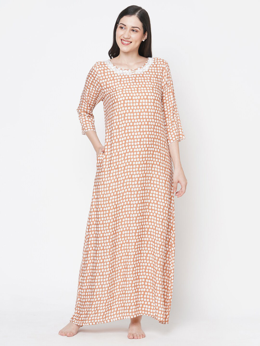 SDL by Sweet Dreams Beige Printed Maxi Nightdress