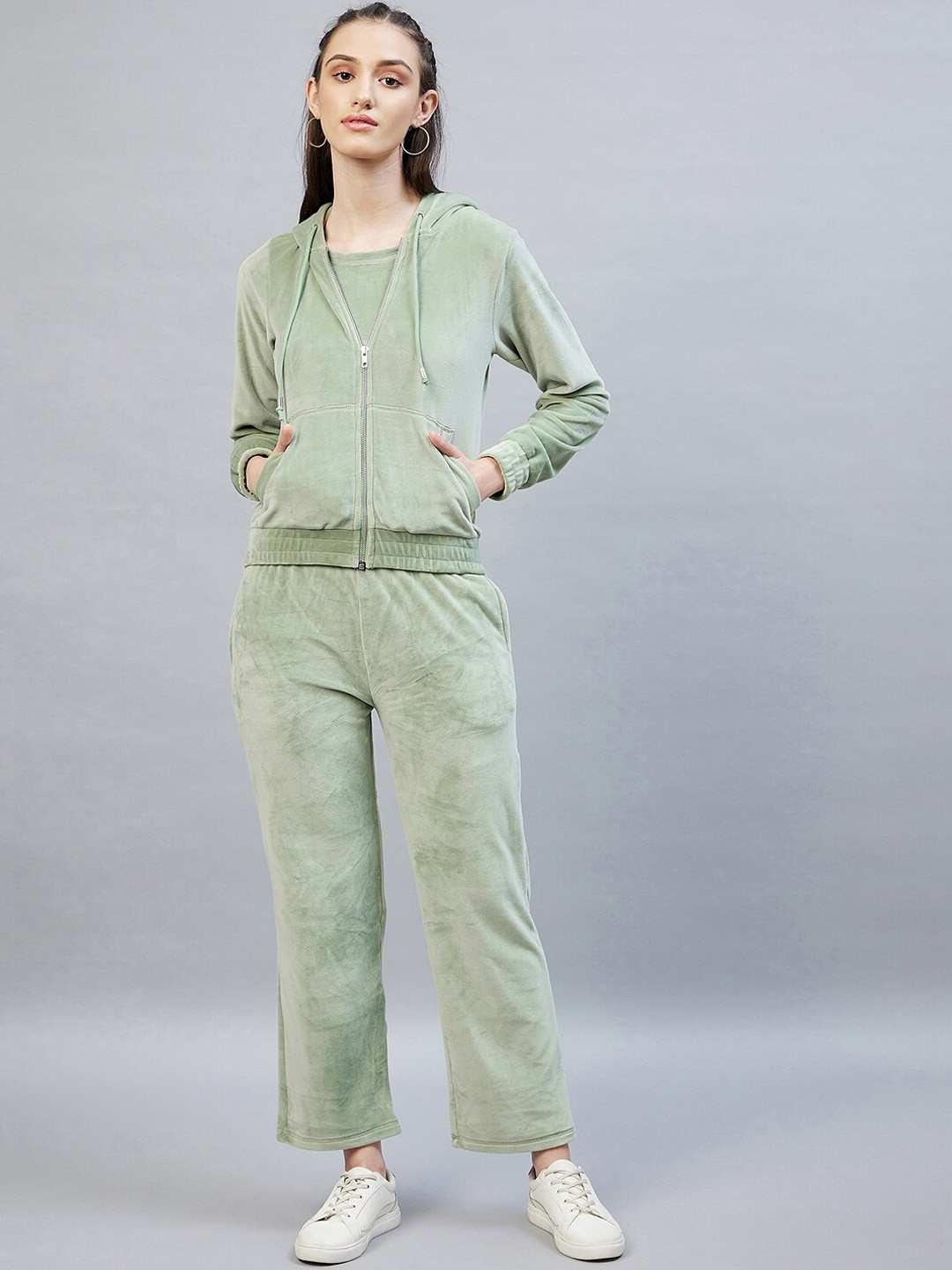 DELAN Women Solid Hoodie Tracksuits