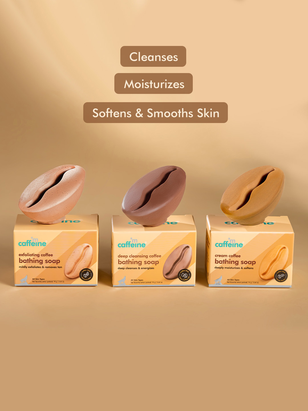 MCaffeine Set of 3 Assorted Coffee Bathing Soaps - 75g each