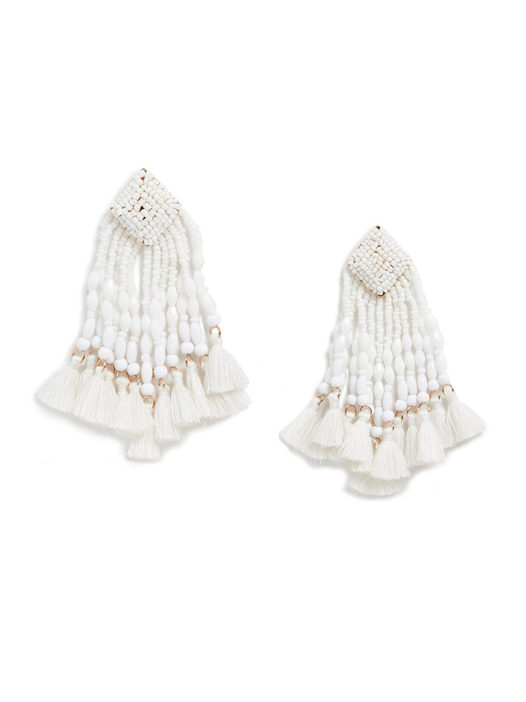 Young & Forever White Contemporary Long Tassel Drop Earrings