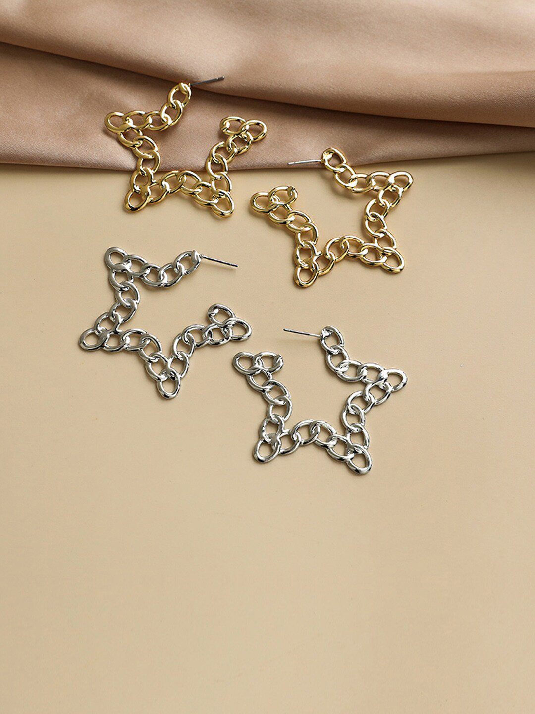 Young & Forever Silver-Toned Star Shaped Half Hoop Earrings