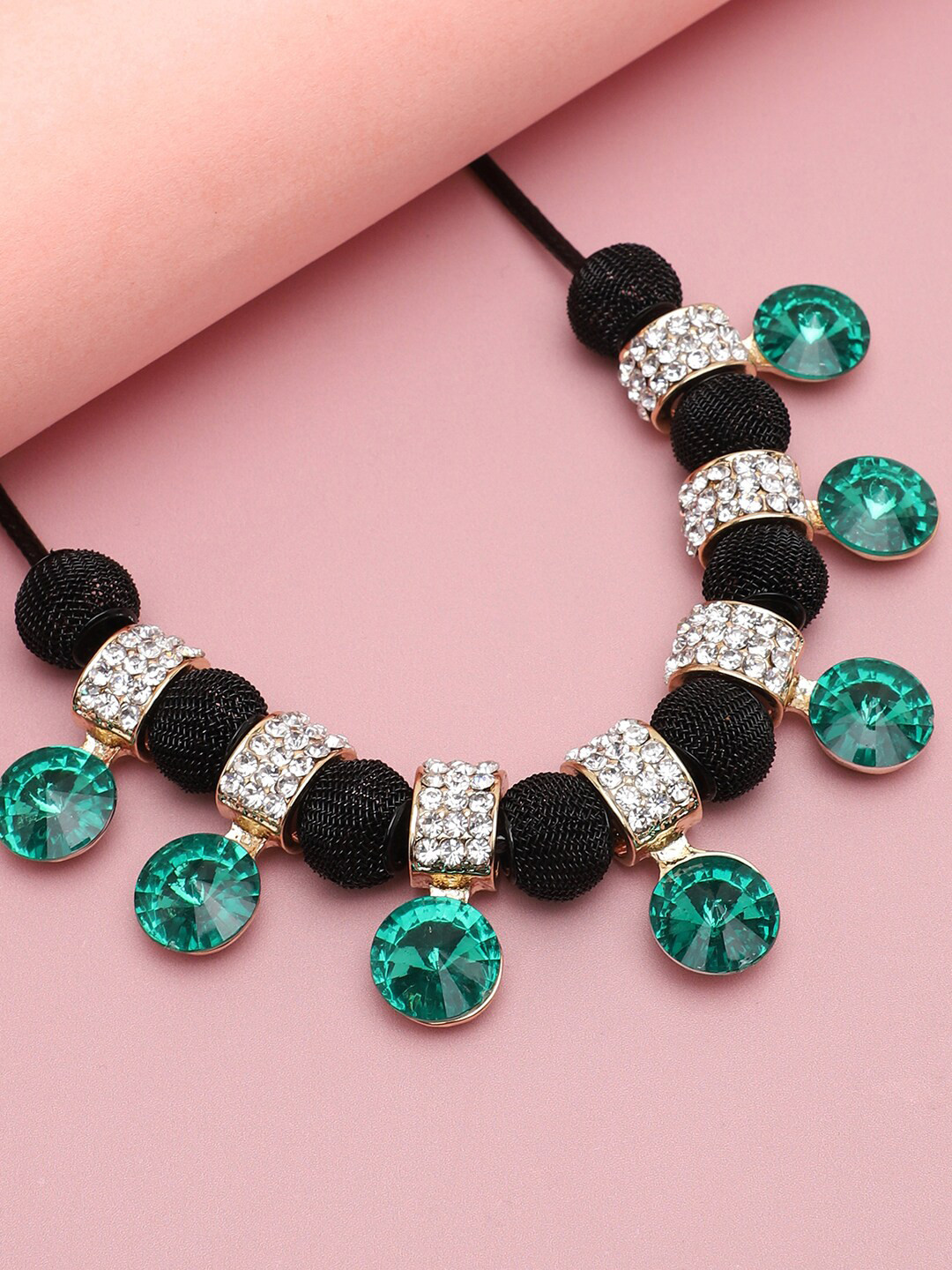 SOHI Green & Black Gold-Plated Necklace