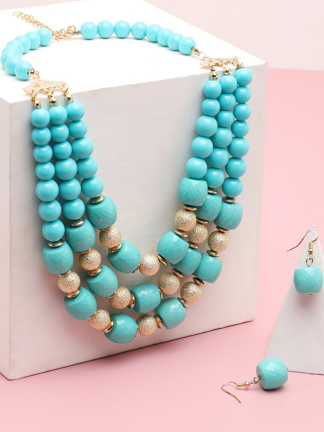 SOHI Gold-Plated Turquoise Blue Beaded Jewellery Set