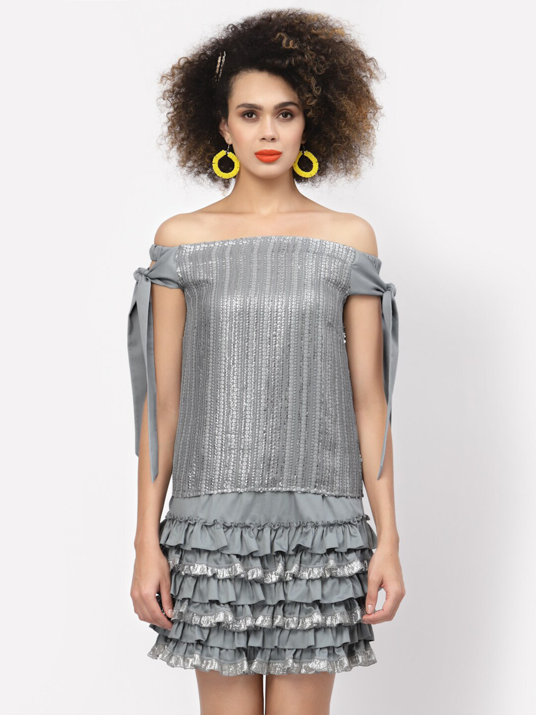 LELA Silver-Toned Embellished Off-Shoulder Bardot Top