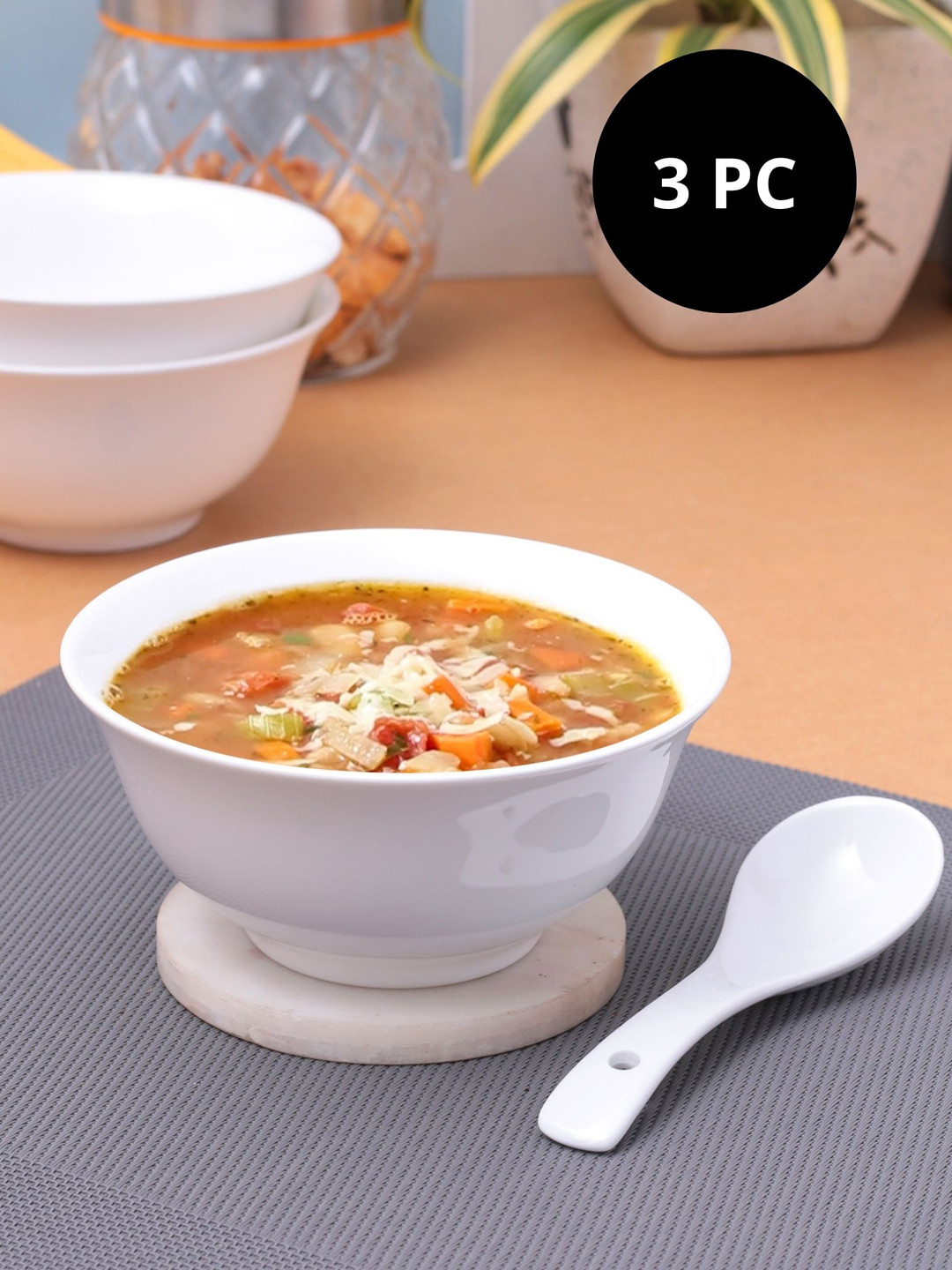 CLAY CRAFT Set of 3 White Solid Ceramic Serving Bowls
