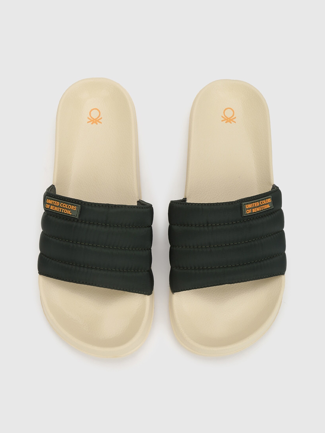 United Colors of Benetton Women Beige Black Solid Sliders