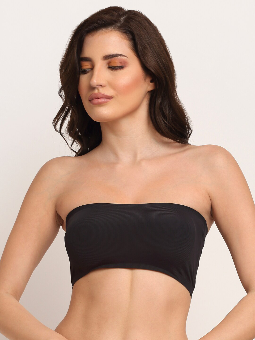 Laceandme Black Lightly Padded NOn Wired Bandeau Bra