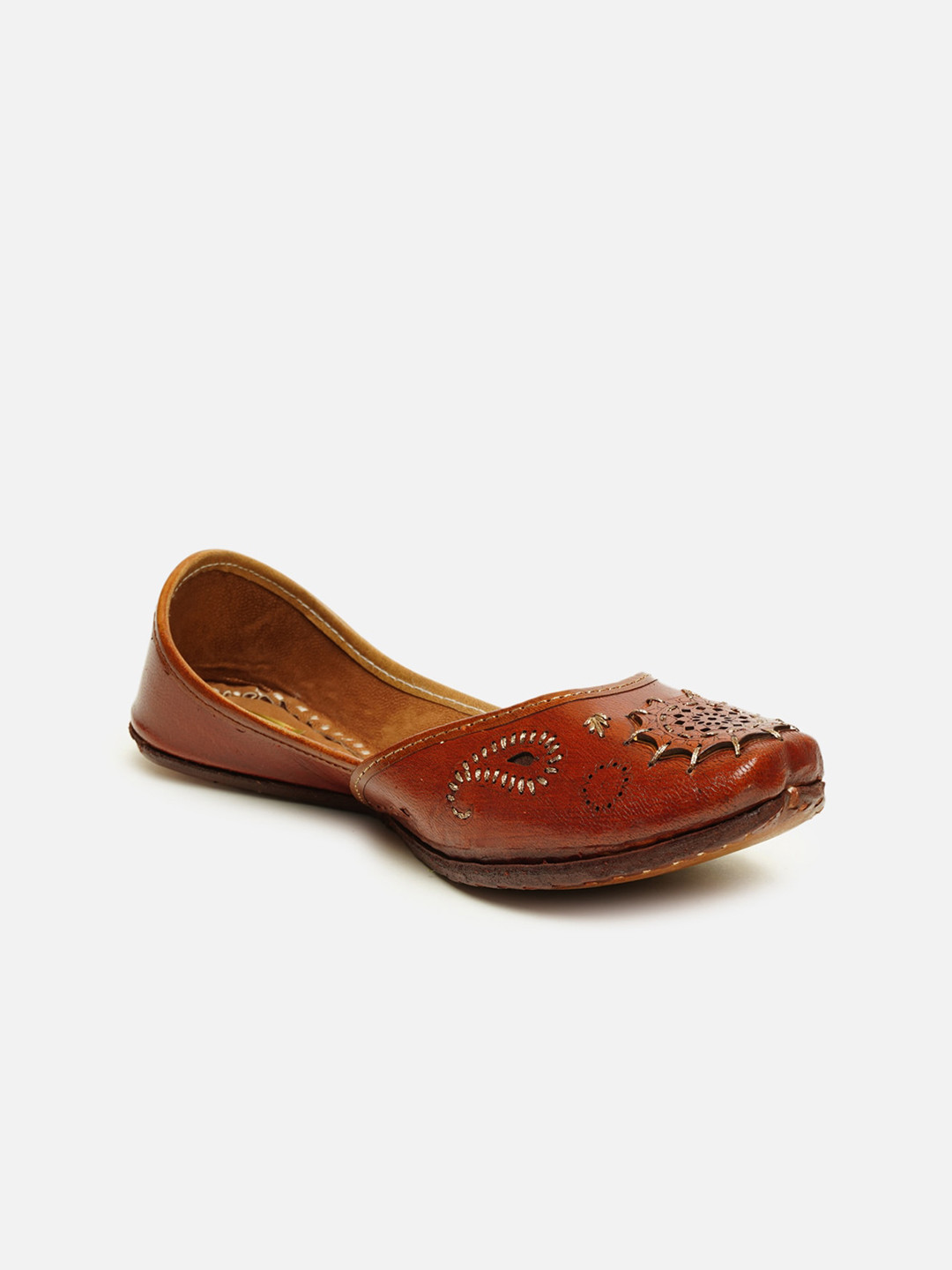 Ta Chic Women Brown Embellished Ethnic Mojaris Flats