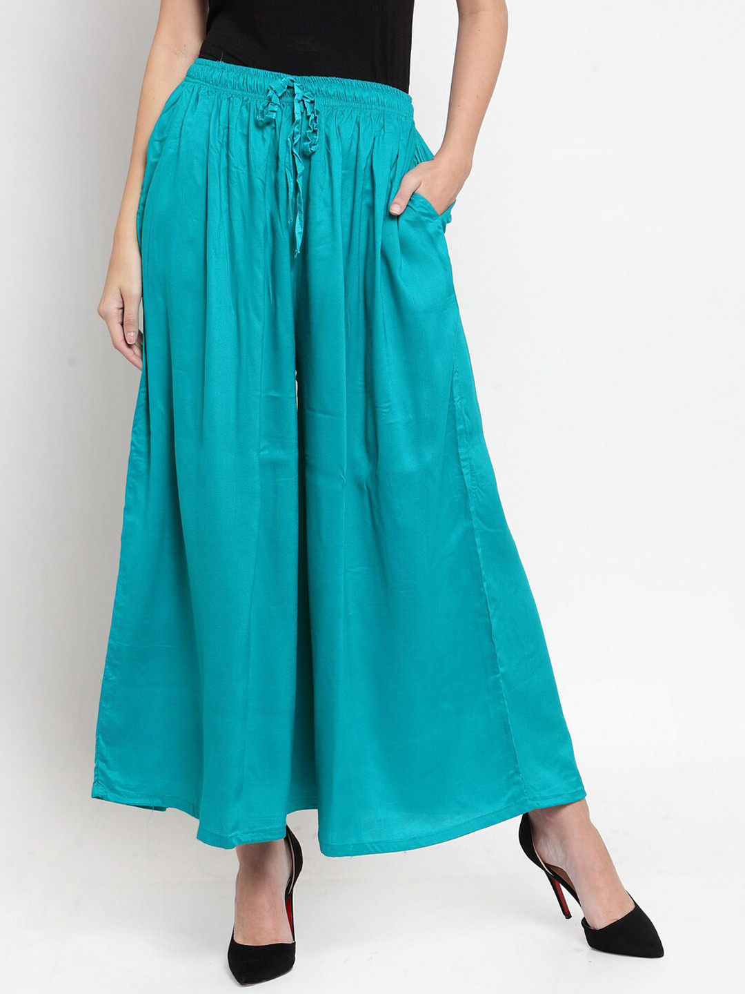 Clora Creation Women Turquoise Blue Solid Flared Palazzo