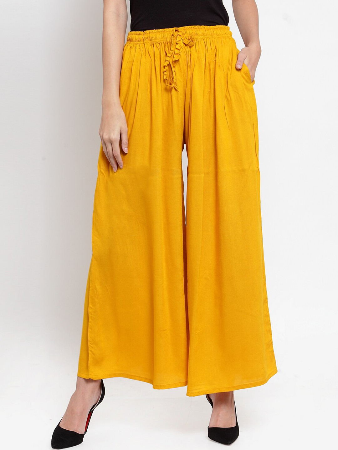 Clora Creation Women Mustard Yellow Solid Flared Palazzo