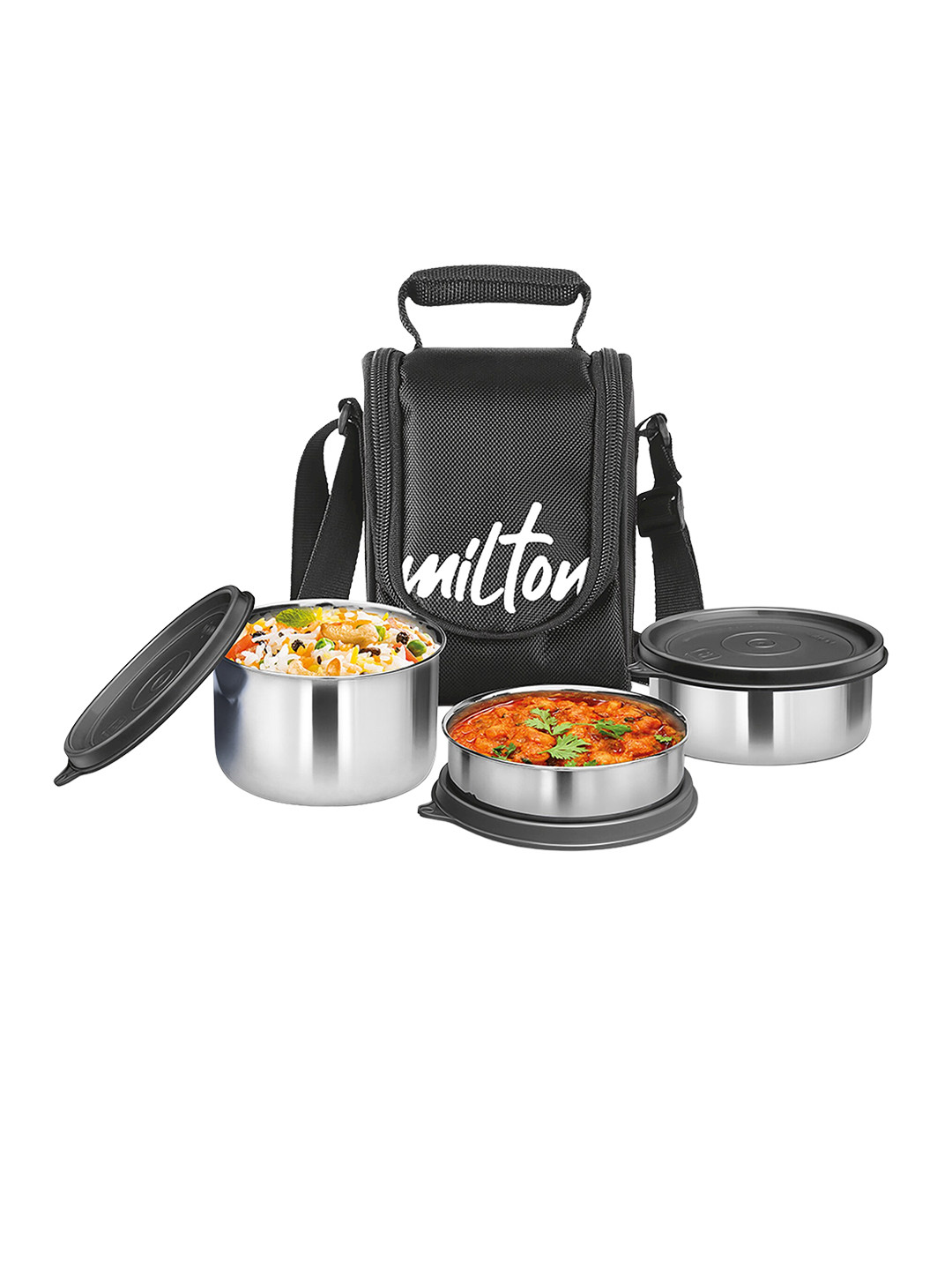 Milton Black Tasty 3 Stainless Steel Lunch Box Set of 3 Containers