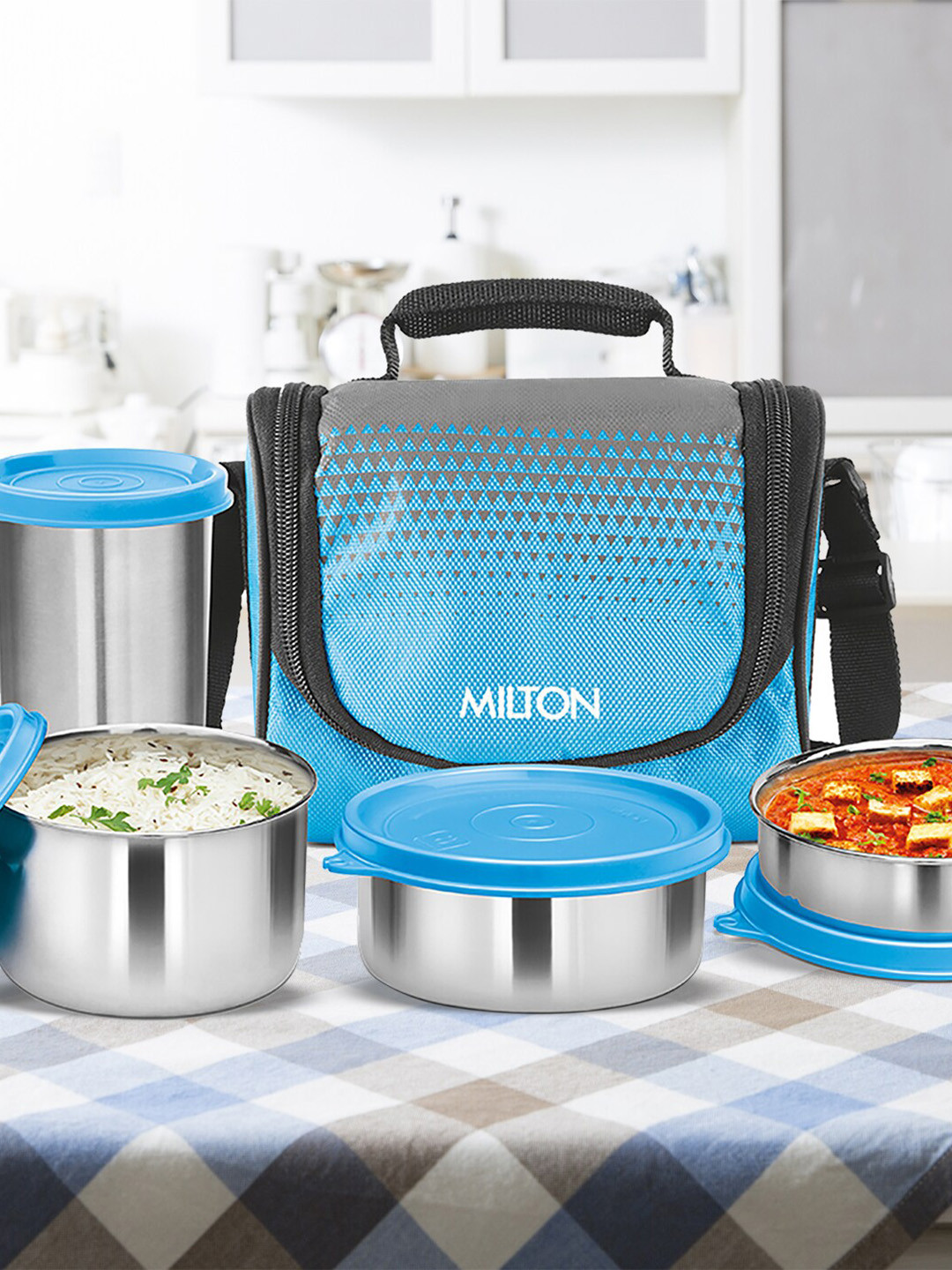 Milton Cyan Tasty 3 Stainless Steel Lunch Box Set of 3 Containers with 1 Tumbler