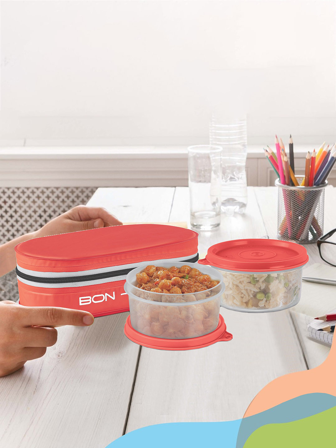 Milton Red New Bon Bon Lunch Box Set of 2 Containers 280 ml Each