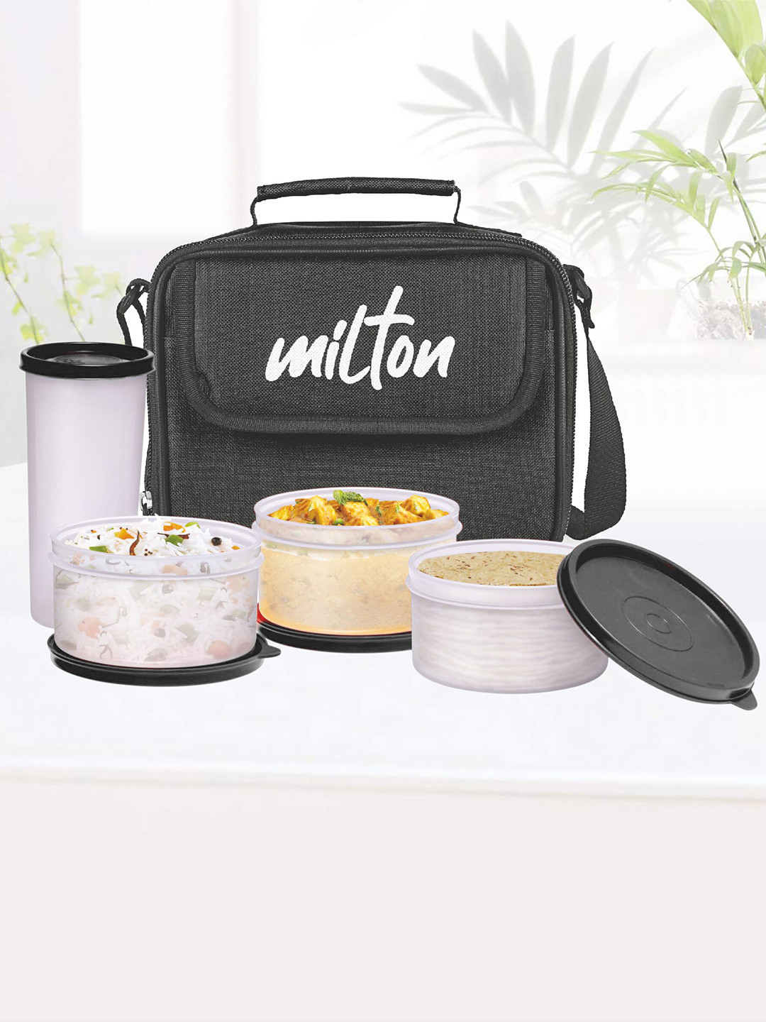 Milton New Meal Combi Lunch Black Set of 4 Dishwasher & Microwave Safe Lunch Box & Tumbler