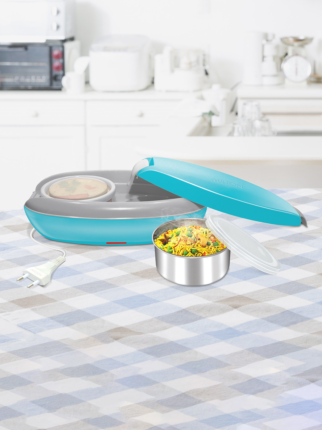 Milton Blue Set Of 2 Swiftron Stainless Steel Electric Lunch Box 260 ml Each