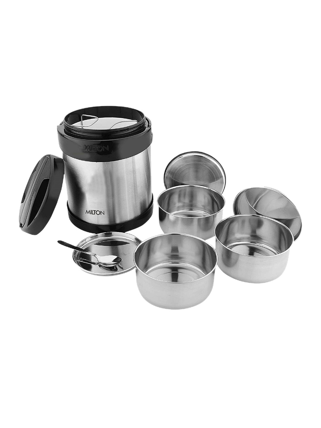 Milton Set Of 3 Silver-Toned Royal Insulated Stainless Steel Lunch Box Containers 1.8L