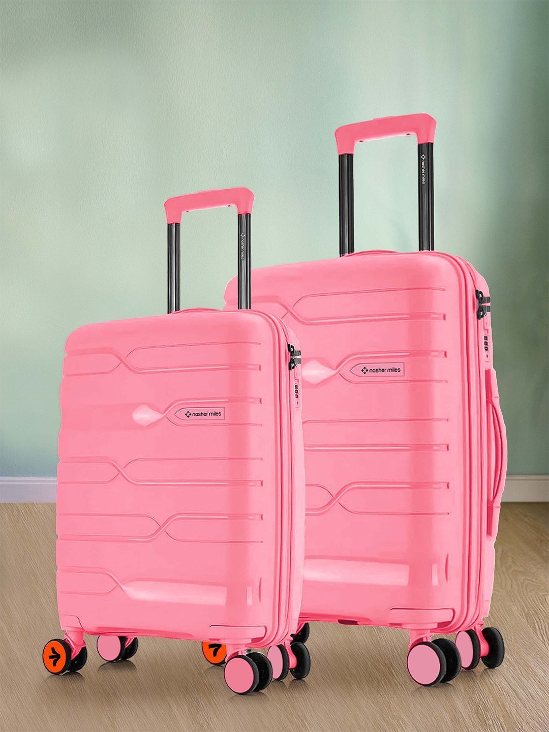 Nasher Miles Set Of 2 Paris Polypropylene Small-Medium Pink Trolley Bags (55-65 cm)