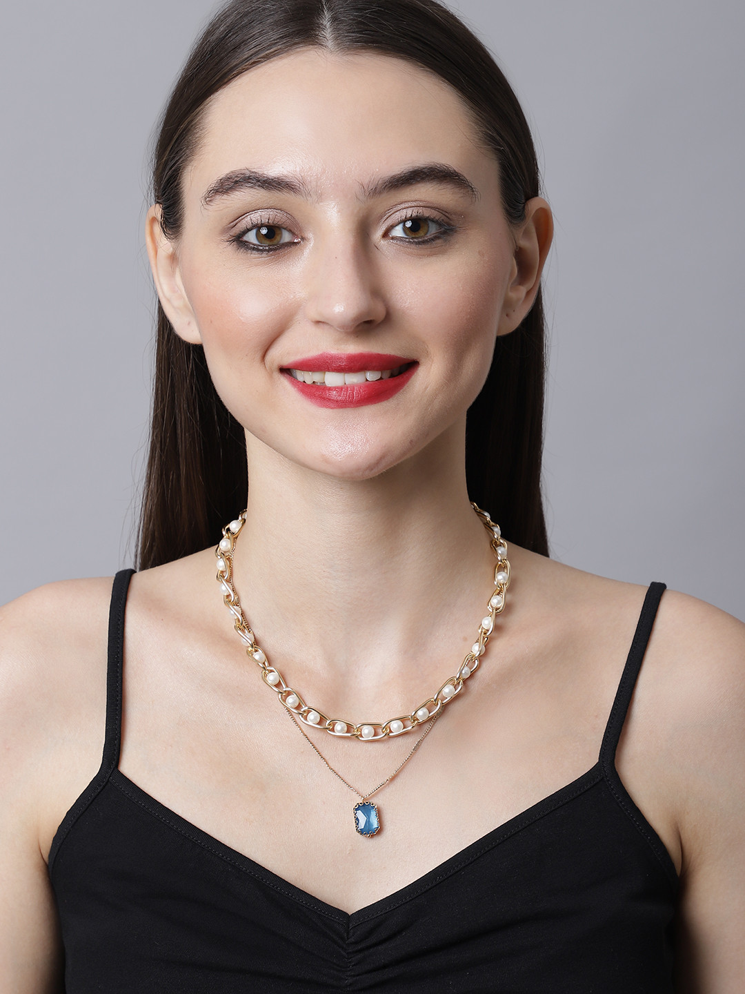 Madame Rose Gold & Blue Rose Gold-Plated Layered Necklace