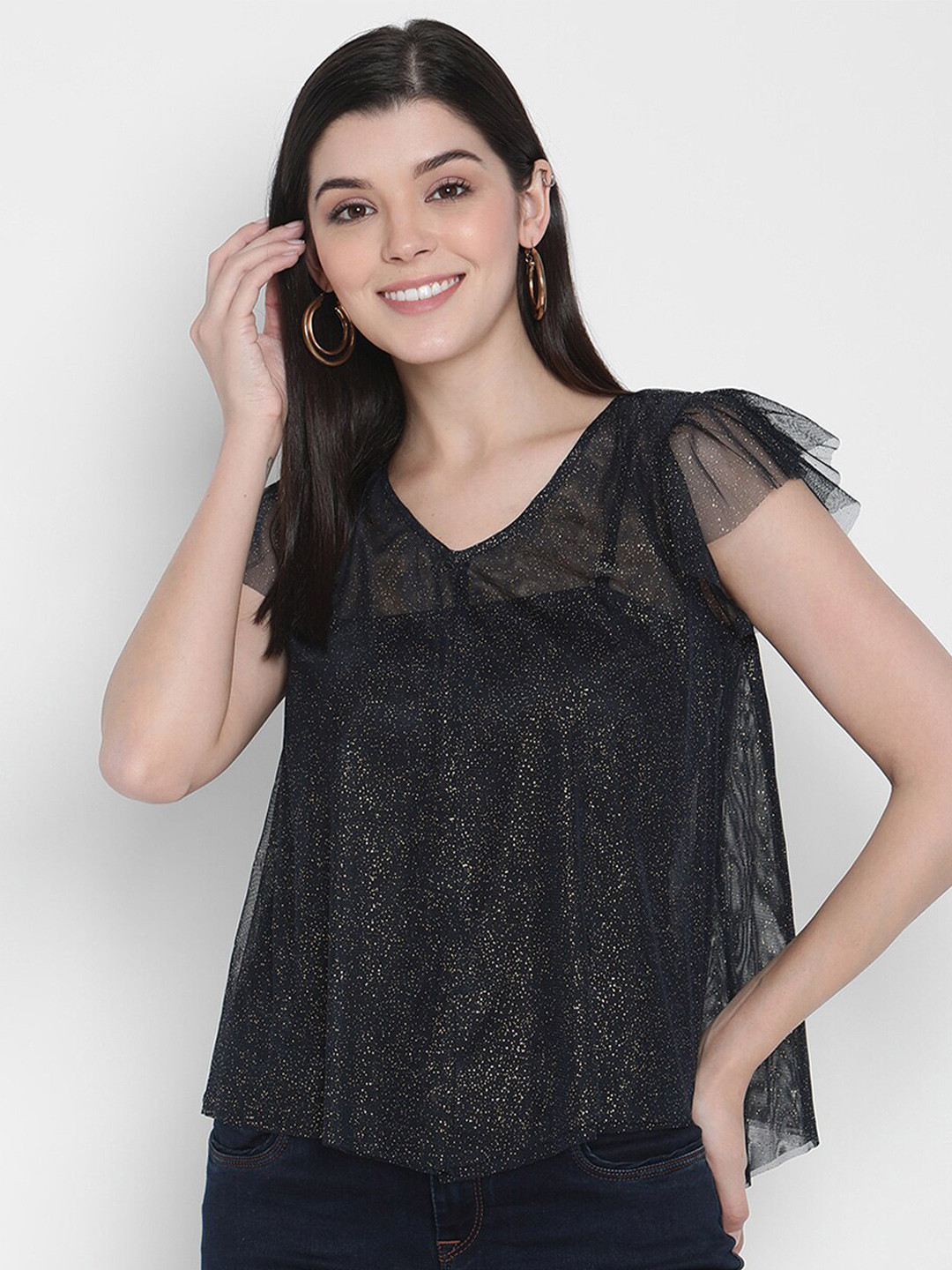 Porsorte Navy Blue Self Design Top